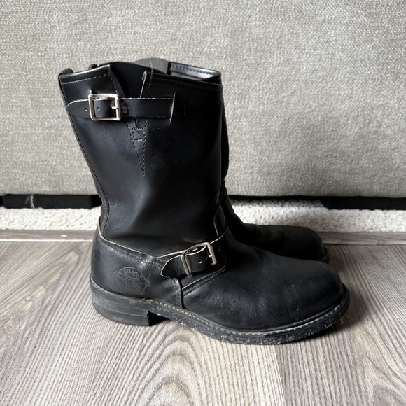 VTG Brahma Engineer Moto Black Leather Motorcycle Buckle Steel Toe Boot Mens 9